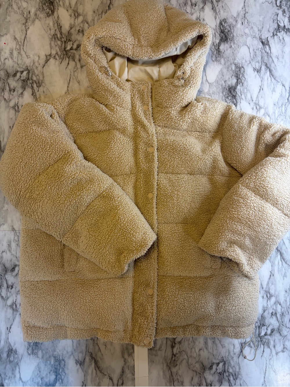 Good American  Cream Sherpa Puffer Jacket with Hood in size 2 - Picture 12 of 13